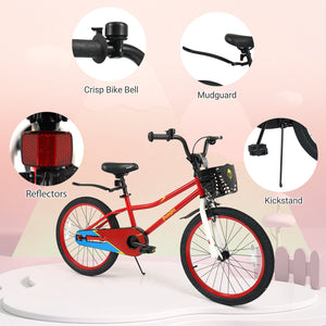20 Inch Kids Bike Adjustable with Kickstand and Storage Basket for Aged 8+ Years-Red view 9