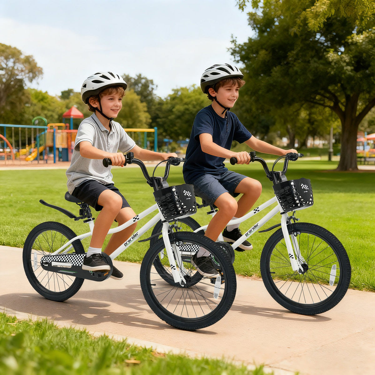 20 Inch Kids Bike Adjustable with Kickstand and Storage Basket for Aged 8+ Years-White view 3