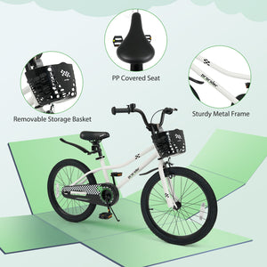 20 Inch Kids Bike Adjustable with Kickstand and Storage Basket for Aged 8+ Years-White view 7