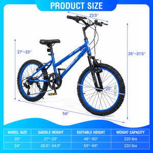 20 Inch Kids Mountain Bike Adjustable with 7 Speed and Suspension Fork-Blue view 5