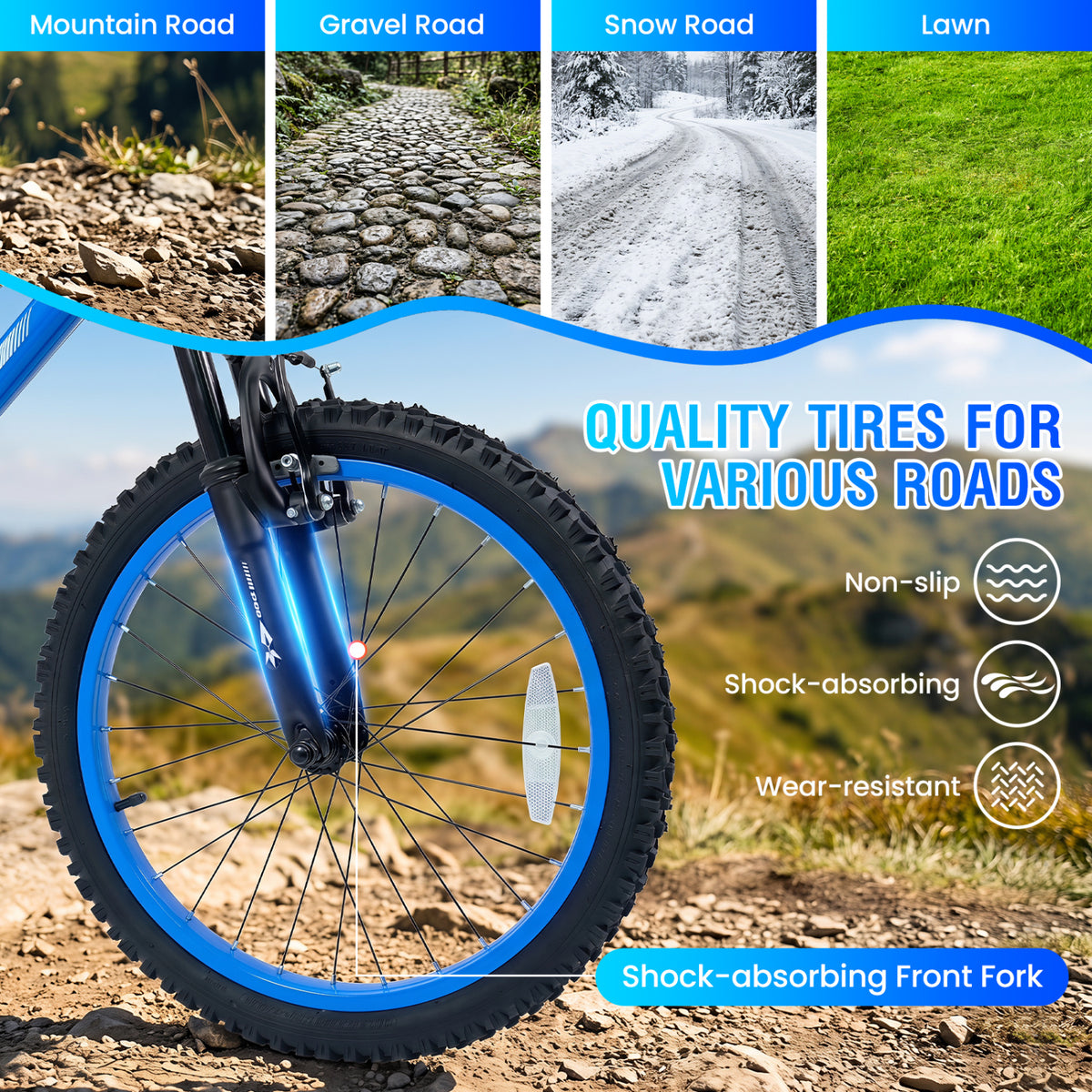 20 Inch Kids Mountain Bike Adjustable with 7 Speed and Suspension Fork-Blue view 6