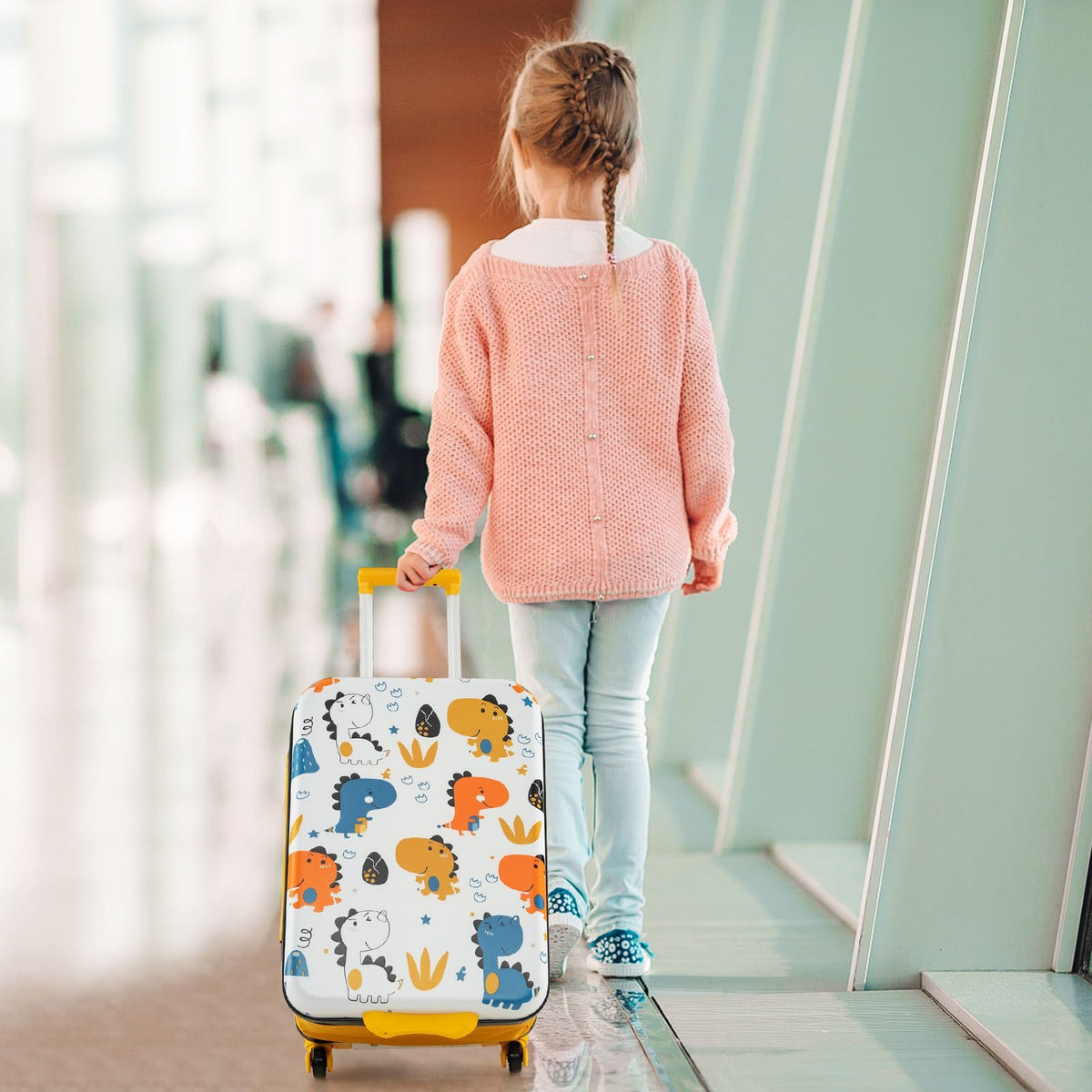 20 Inch Kids Rolling Luggage Foldable Hardshell Carry-on Suitcase on Wheels-Yellow view 2