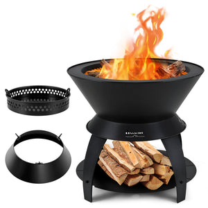 20 Inch Patio Fire Pit Metal Camping Fire Bowl with Pot Holder and Storage Shelf-Black view 4