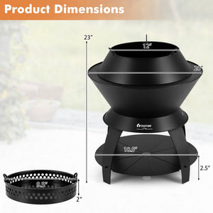 20 Inch Patio Fire Pit Metal Camping Fire Bowl with Pot Holder and Storage Shelf-Black view 5