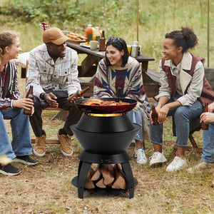 20 Inch Patio Fire Pit Metal Camping Fire Bowl with Pot Holder and Storage Shelf-Black view 6