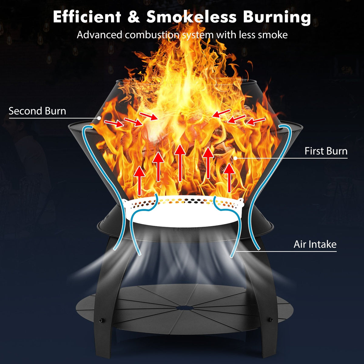 20 Inch Patio Fire Pit Metal Camping Fire Bowl with Pot Holder and Storage Shelf-Black view 7