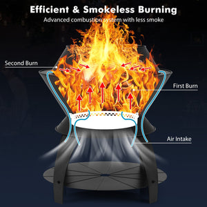 20 Inch Patio Fire Pit Metal Camping Fire Bowl with Pot Holder and Storage Shelf-Black view 7