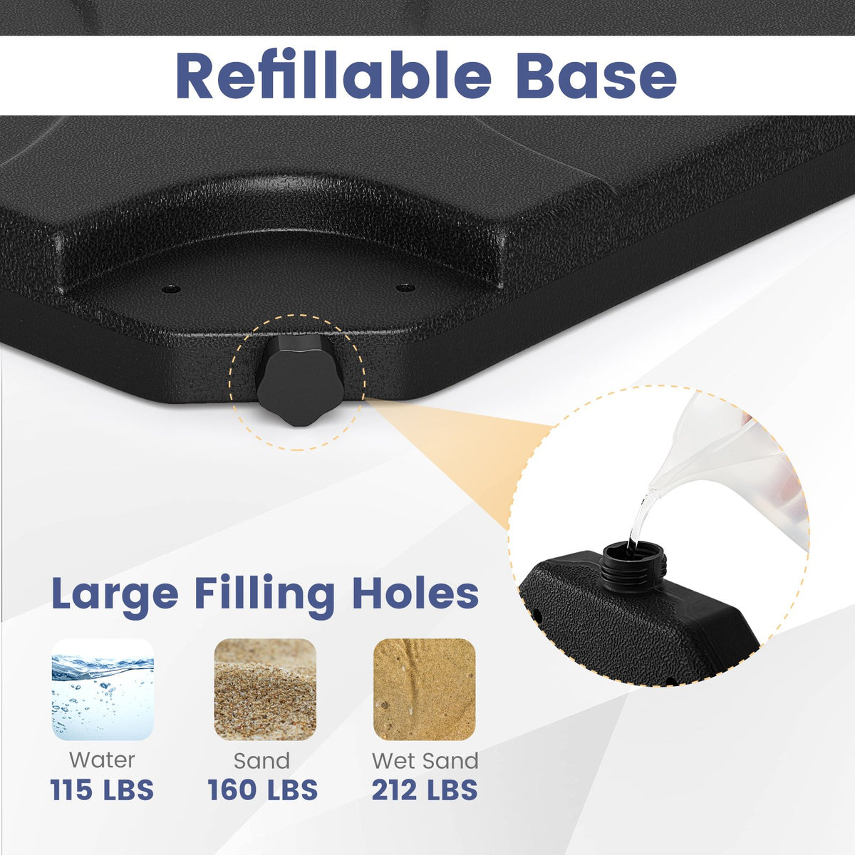 20 Inch Patio Offset Water Filled Plate Umbrella Base Sand-Black view 9