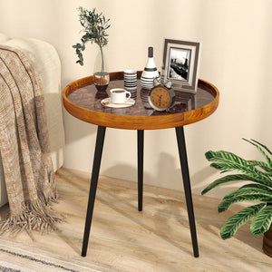 20 Inch Round End Table with Sea Shell Decoration and Epoxy Resin Finish-Brown view 2