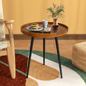 20 Inch Round End Table with Sea Shell Decoration and Epoxy Resin Finish-Brown view 3