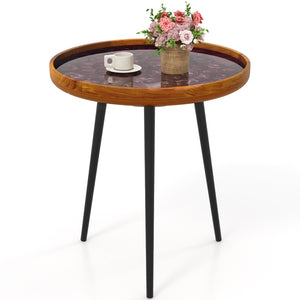 20 Inch Round End Table with Sea Shell Decoration and Epoxy Resin Finish-Brown view 4