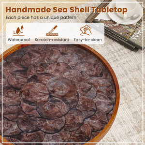 20 Inch Round End Table with Sea Shell Decoration and Epoxy Resin Finish-Brown view 7