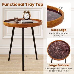 20 Inch Round End Table with Sea Shell Decoration and Epoxy Resin Finish-Brown view 8