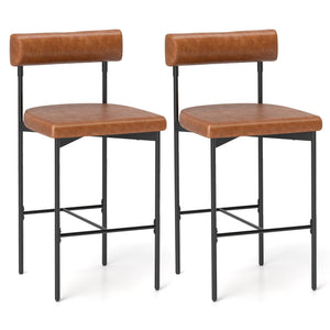 26 Inch Upholstered Bar Stools Set of 2 Counter Height Bar Chairs with, Backrest-Brown