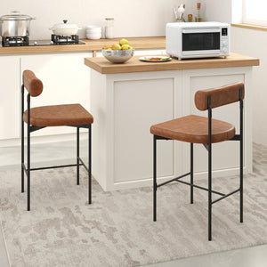26 Inch Upholstered Bar Stools Set of 2 Counter Height Bar Chairs with, Backrest-Brown view 2