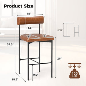 26 Inch Upholstered Bar Stools Set of 2 Counter Height Bar Chairs with, Backrest-Brown view 4