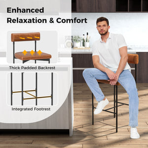 26 Inch Upholstered Bar Stools Set of 2 Counter Height Bar Chairs with, Backrest-Brown view 7