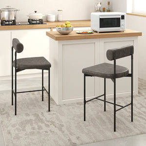 26 Inch Upholstered Bar Stools Set of 2 Counter Height Bar Chairs with, Backrest-Gray view 2