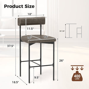 26 Inch Upholstered Bar Stools Set of 2 Counter Height Bar Chairs with, Backrest-Gray view 4