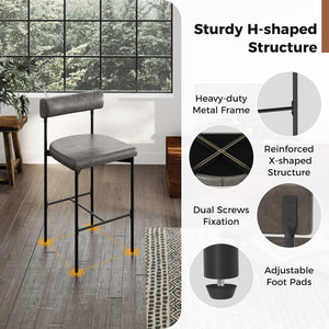 26 Inch Upholstered Bar Stools Set of 2 Counter Height Bar Chairs with, Backrest-Gray view 5