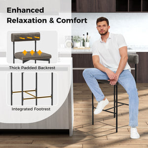 26 Inch Upholstered Bar Stools Set of 2 Counter Height Bar Chairs with, Backrest-Gray view 7