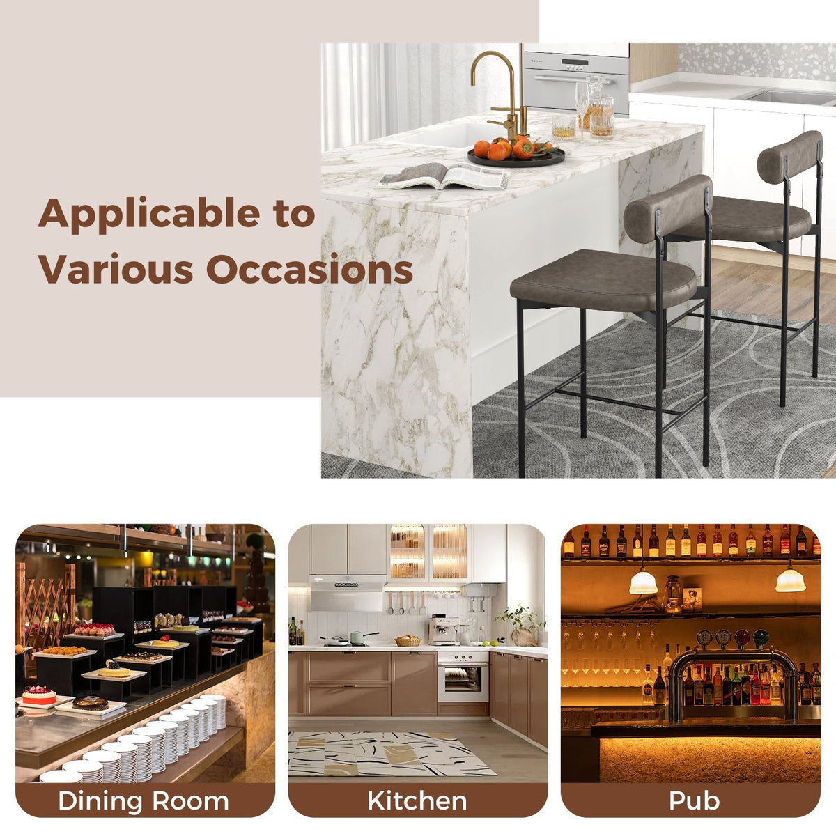 26 Inch Upholstered Bar Stools Set of 2 Counter Height Bar Chairs with, Backrest-Gray view 8