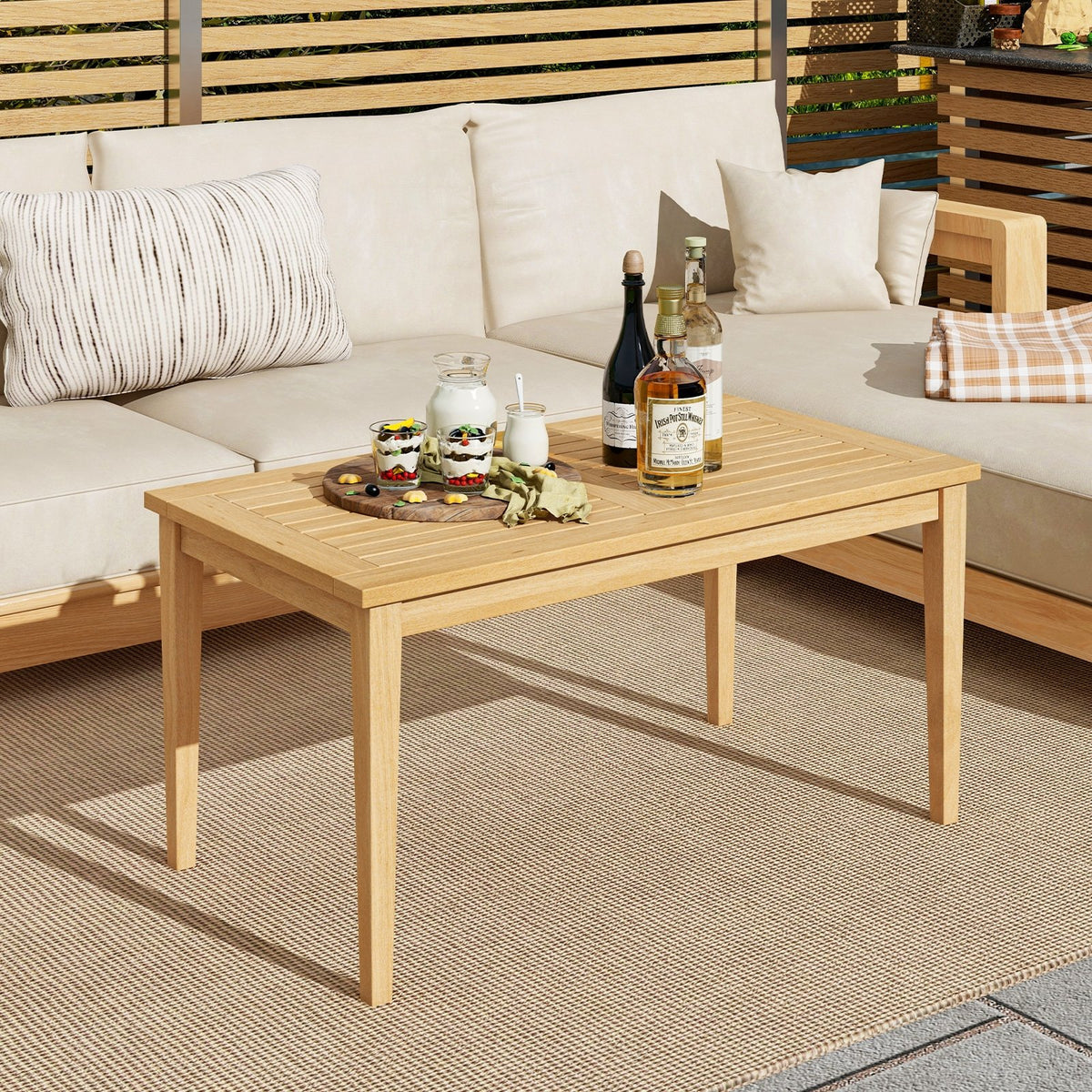 20 Inch x 35.5 Inch Outdoor Teak Wood Coffee Table with Slatted Tabletop for Balcony view 2