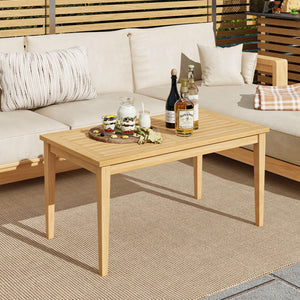 20 Inch x 35.5 Inch Outdoor Teak Wood Coffee Table with Slatted Tabletop for Balcony view 2