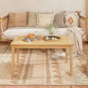 20 Inch x 35.5 Inch Outdoor Teak Wood Coffee Table with Slatted Tabletop for Balcony view 3
