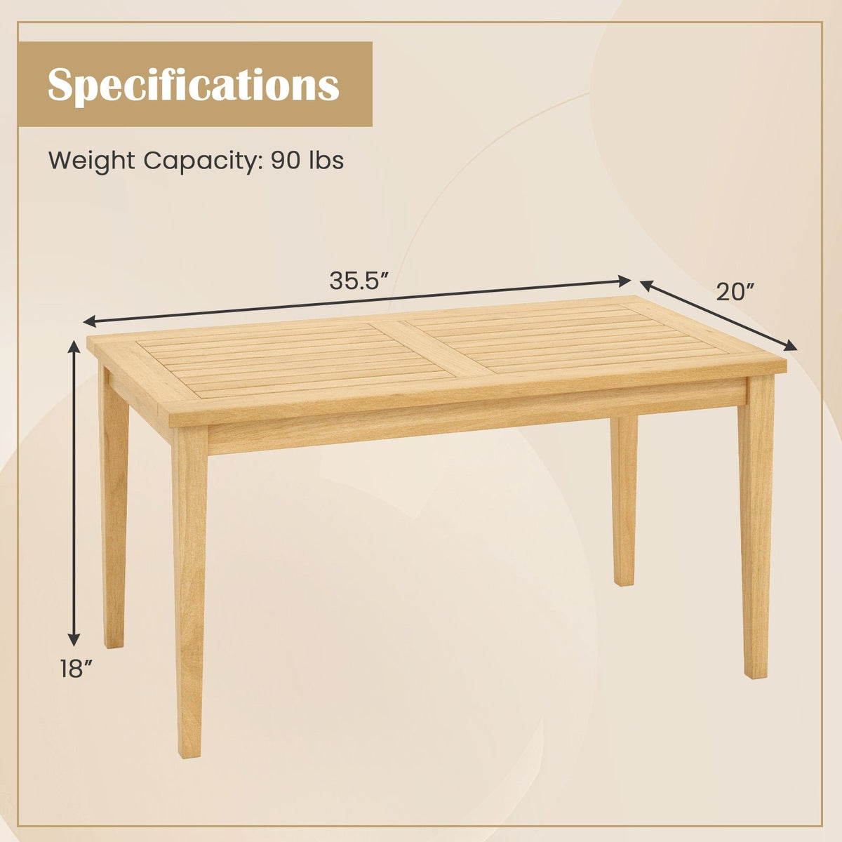 20 Inch x 35.5 Inch Outdoor Teak Wood Coffee Table with Slatted Tabletop for Balcony view 4