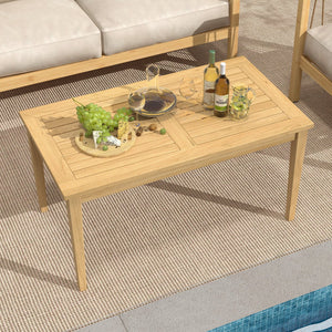 20 Inch x 35.5 Inch Outdoor Teak Wood Coffee Table with Slatted Tabletop for Balcony view 5