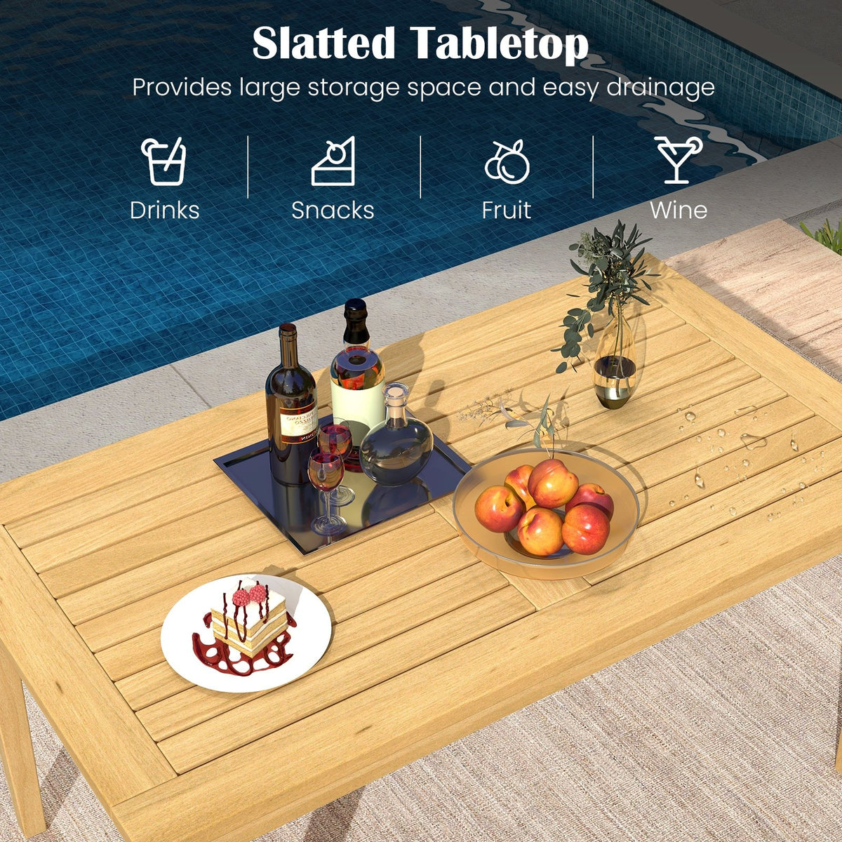 20 Inch x 35.5 Inch Outdoor Teak Wood Coffee Table with Slatted Tabletop for Balcony view 7