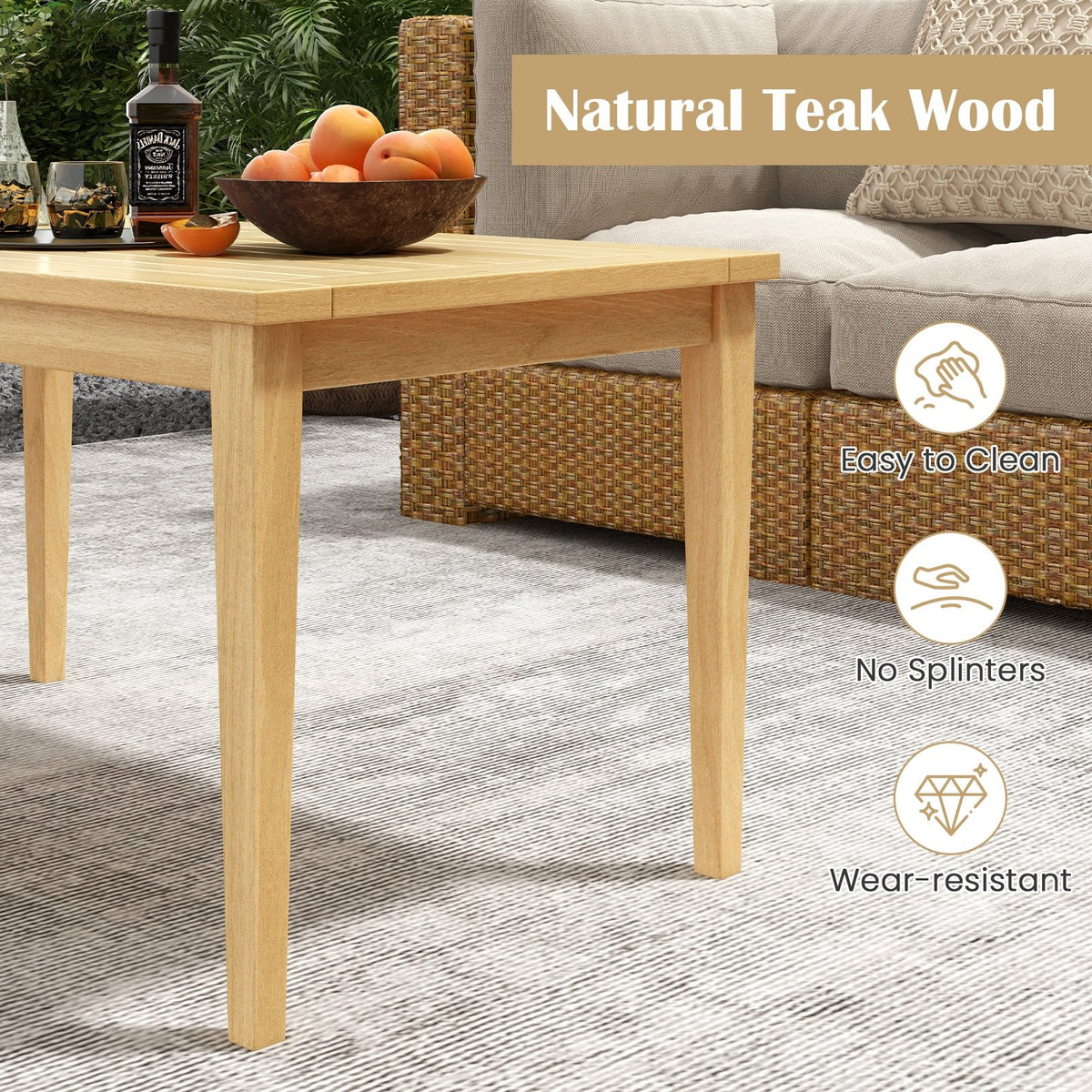 20 Inch x 35.5 Inch Outdoor Teak Wood Coffee Table with Slatted Tabletop for Balcony view 8