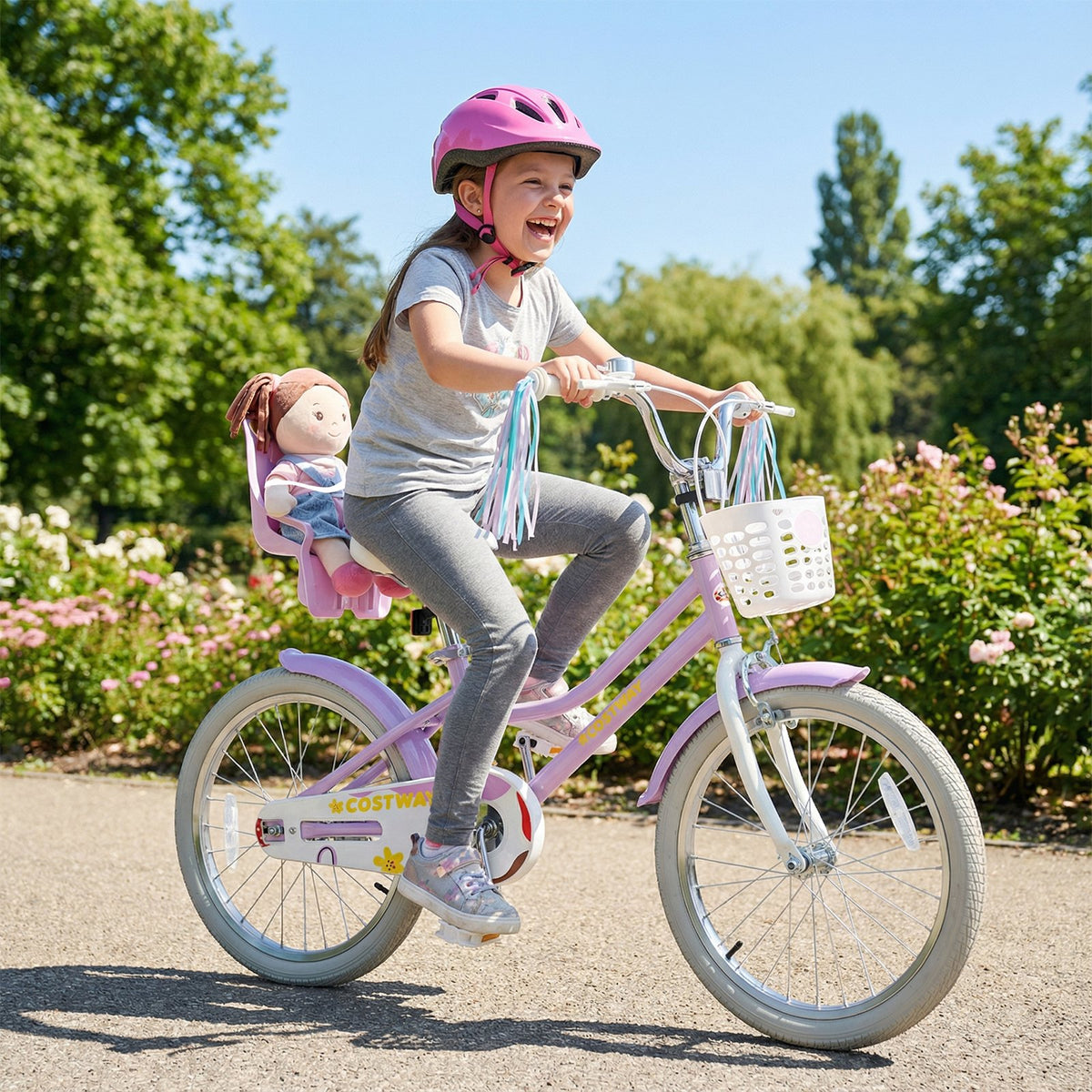 20 Inch Girls Bike Kids Bicycle with Doll Seat and Streamers for 8+ Years Old view 3