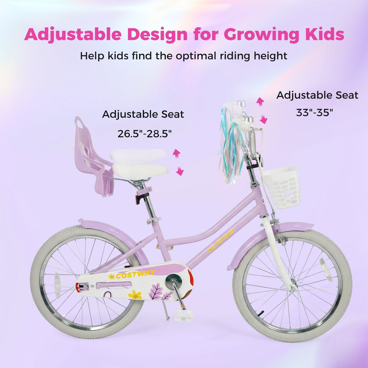 20 Inch Girls Bike Kids Bicycle with Doll Seat and Streamers for 8+ Years Old view 7