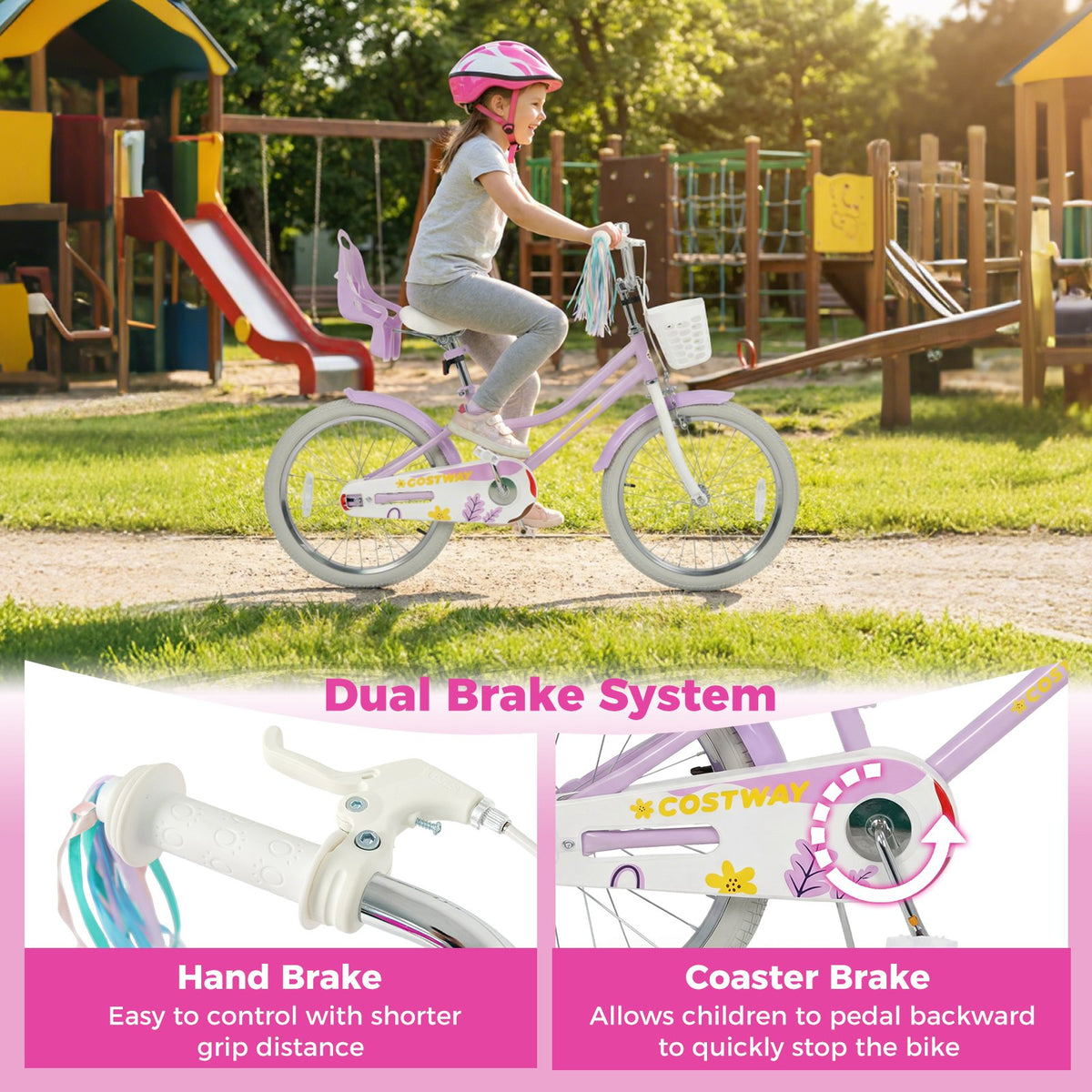 20 Inch Girls Bike Kids Bicycle with Doll Seat and Streamers for 8+ Years Old view 8