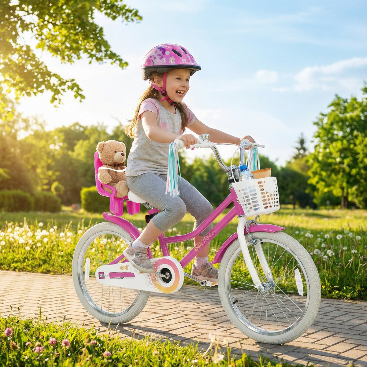 20 Inch Kids Bike with Front Basket and 2 Brake System for 8+ Years Old Rose Red view 3