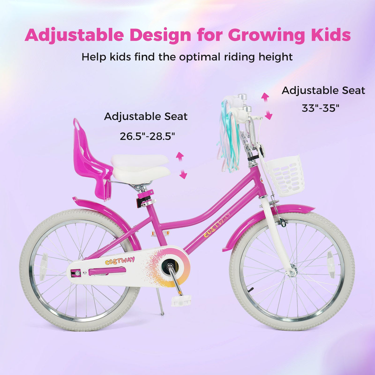 20 Inch Kids Bike with Front Basket and 2 Brake System for 8+ Years Old Rose Red view 7
