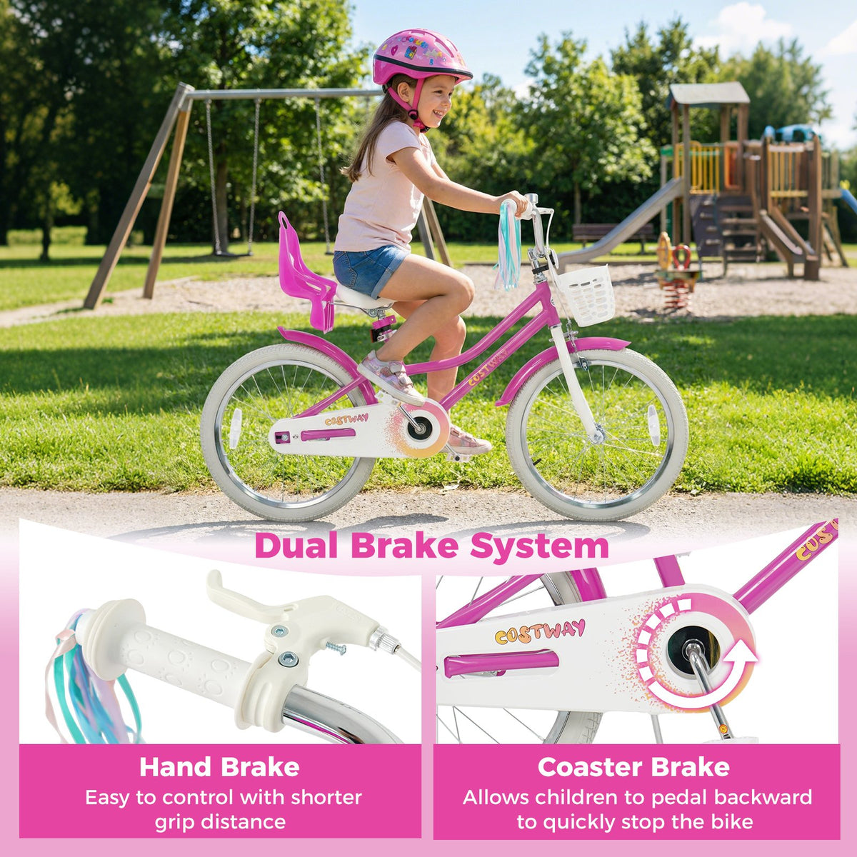 20 Inch Kids Bike with Front Basket and 2 Brake System for 8+ Years Old Rose Red view 8