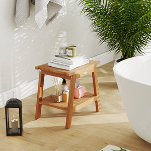 20 Inches Teak Wood Shower Bench with Storage Shelf and Adjustable Foot Pads view 2