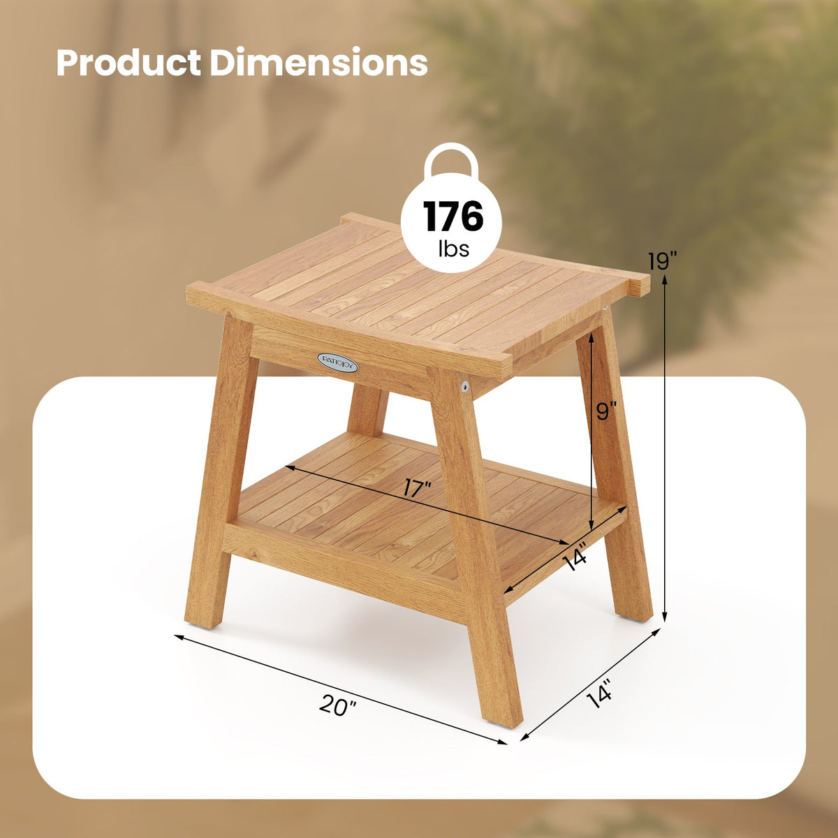 20 Inches Teak Wood Shower Bench with Storage Shelf and Adjustable Foot Pads view 5