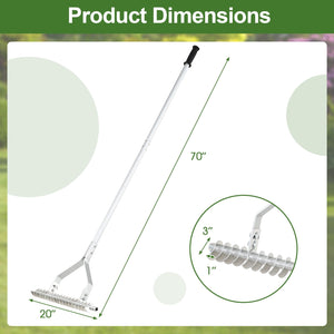 20 Inches Wide Aluminum Lawn Loosening Soil Rake with Long Handle and 19 Curved Tines view 4