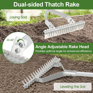20 Inches Wide Aluminum Lawn Loosening Soil Rake with Long Handle and 19 Curved Tines view 5
