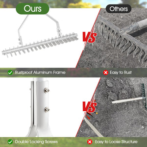 20 Inches Wide Aluminum Lawn Loosening Soil Rake with Long Handle and 19 Curved Tines view 7