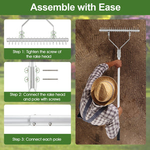 20 Inches Wide Aluminum Lawn Loosening Soil Rake with Long Handle and 19 Curved Tines view 8