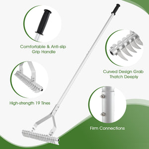 20 Inches Wide Aluminum Lawn Loosening Soil Rake with Long Handle and 19 Curved Tines view 9