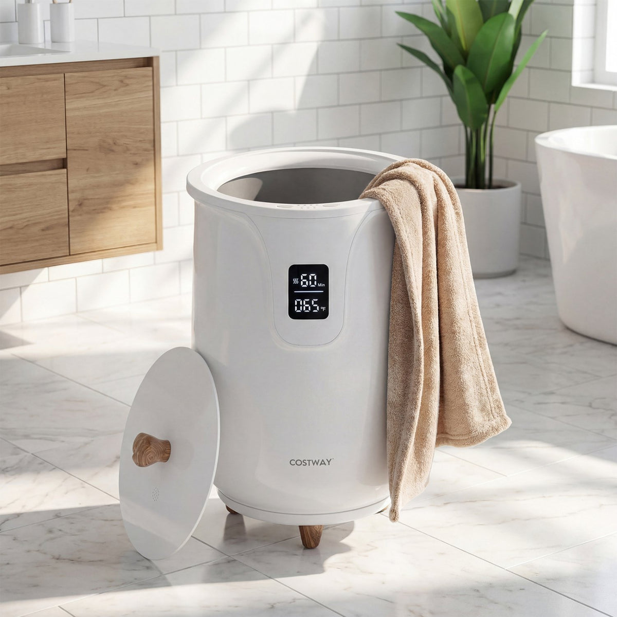 20 L Large Blanket and Towel Warmer with 3 Heat Levels for Bathroom-White view 2