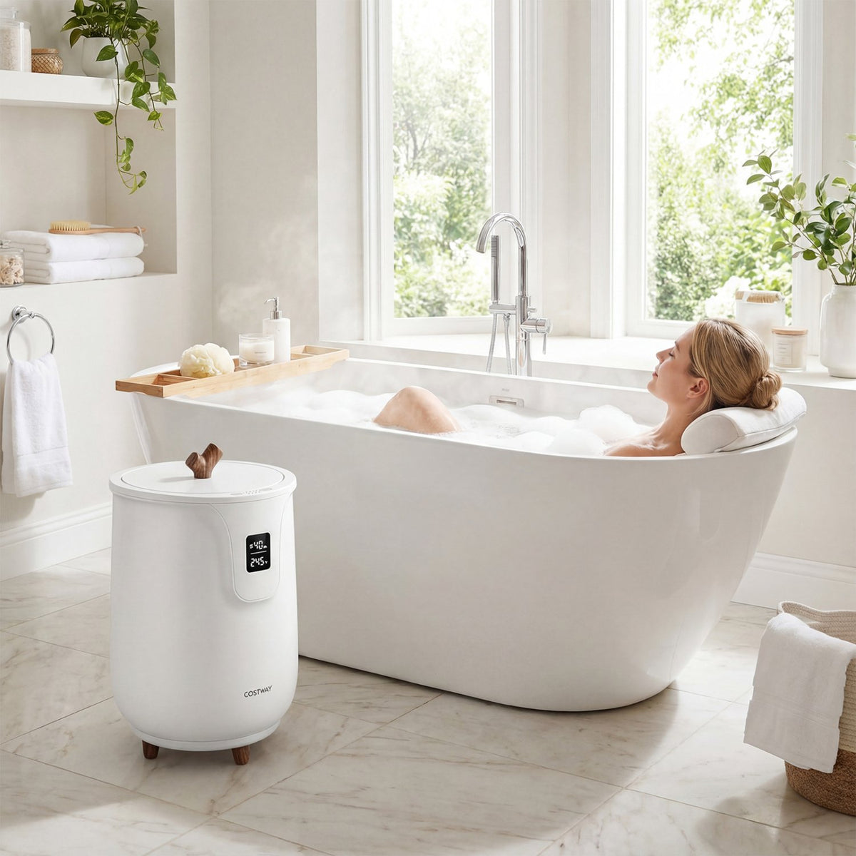 20 L Large Blanket and Towel Warmer with 3 Heat Levels for Bathroom-White view 3