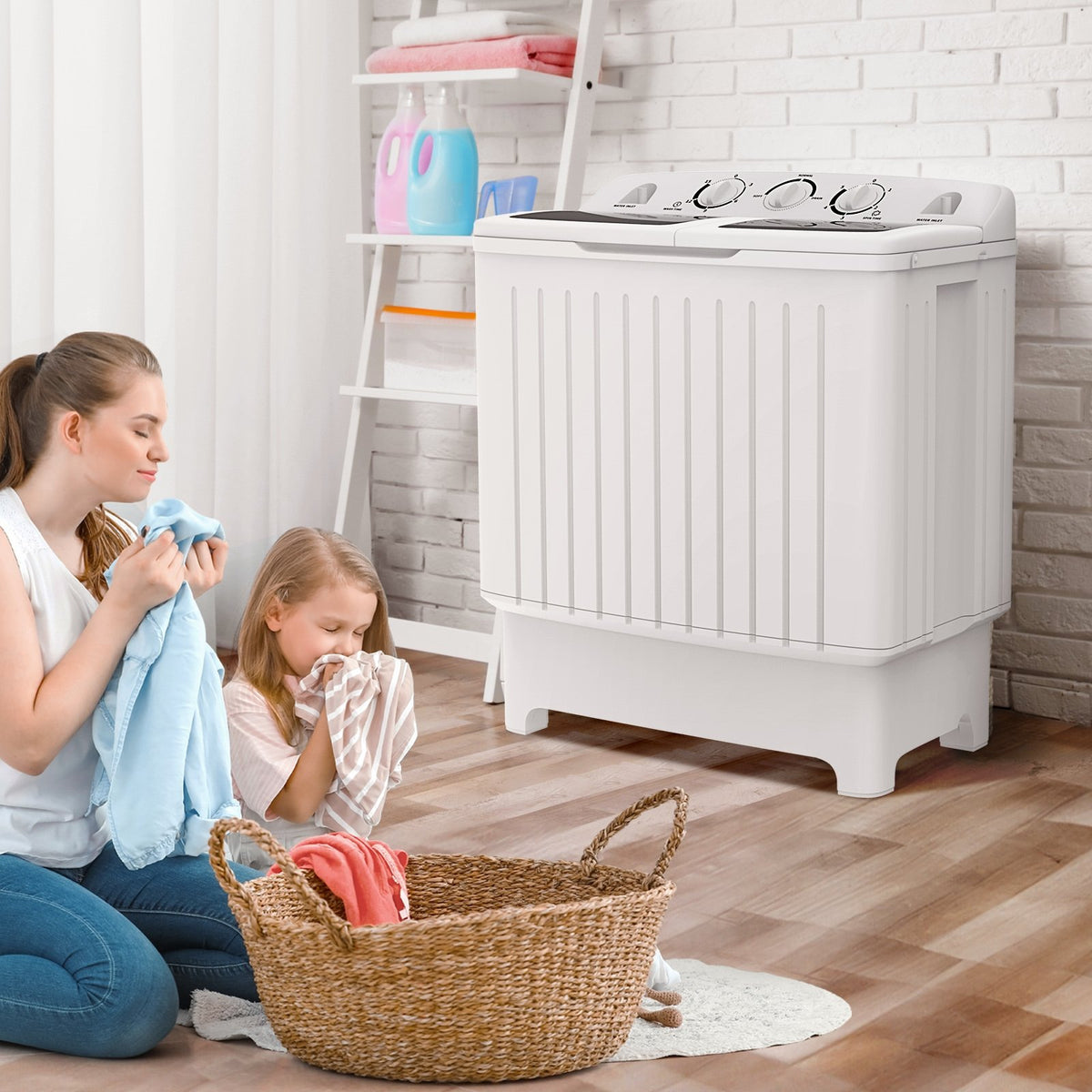 20 lbs Portable Washing Machine with Built-in Gravity Drain-Gray view 3