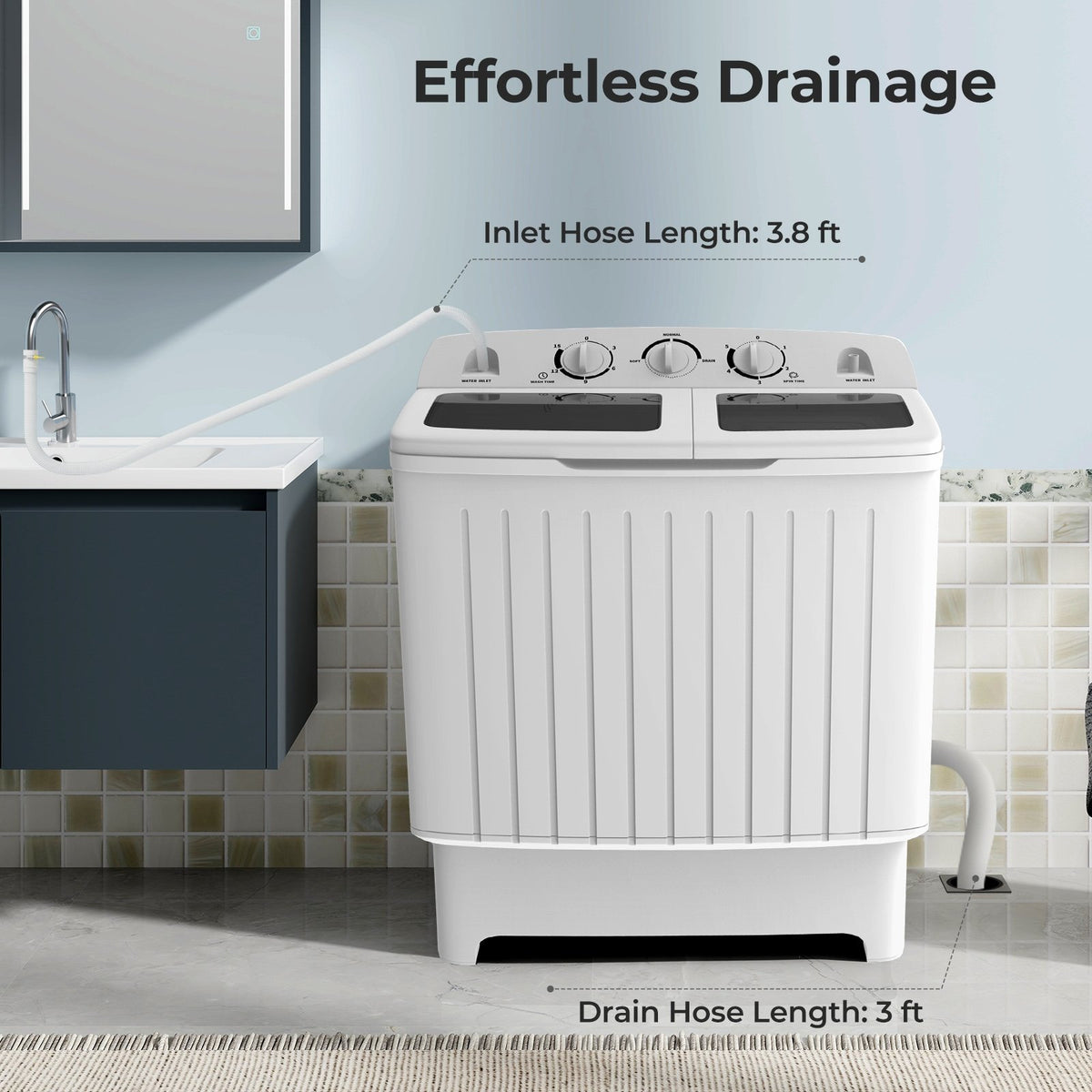 20 lbs Portable Washing Machine with Built-in Gravity Drain-Gray view 8